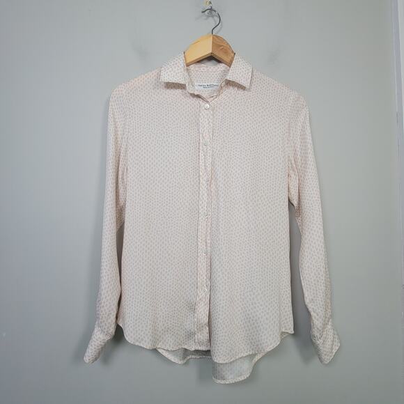 Made in Italy Tops - Amina Rubinacci 42/L Silk Button Up Printed Top Shirt Pastel Pink Made in Italy